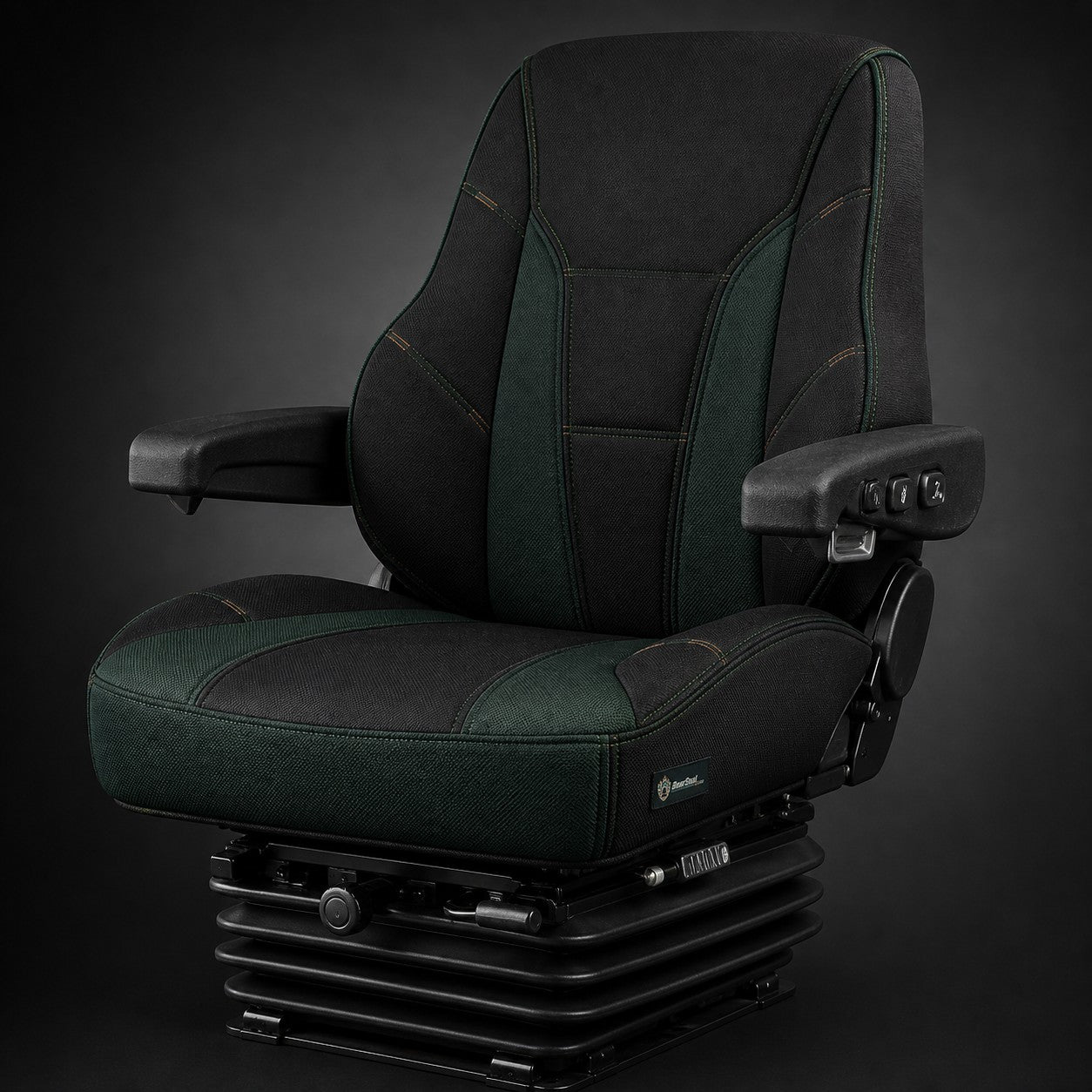 Bear Armor seat cover concept on a representative ag turf seat, studio view (AI-generated depiction)