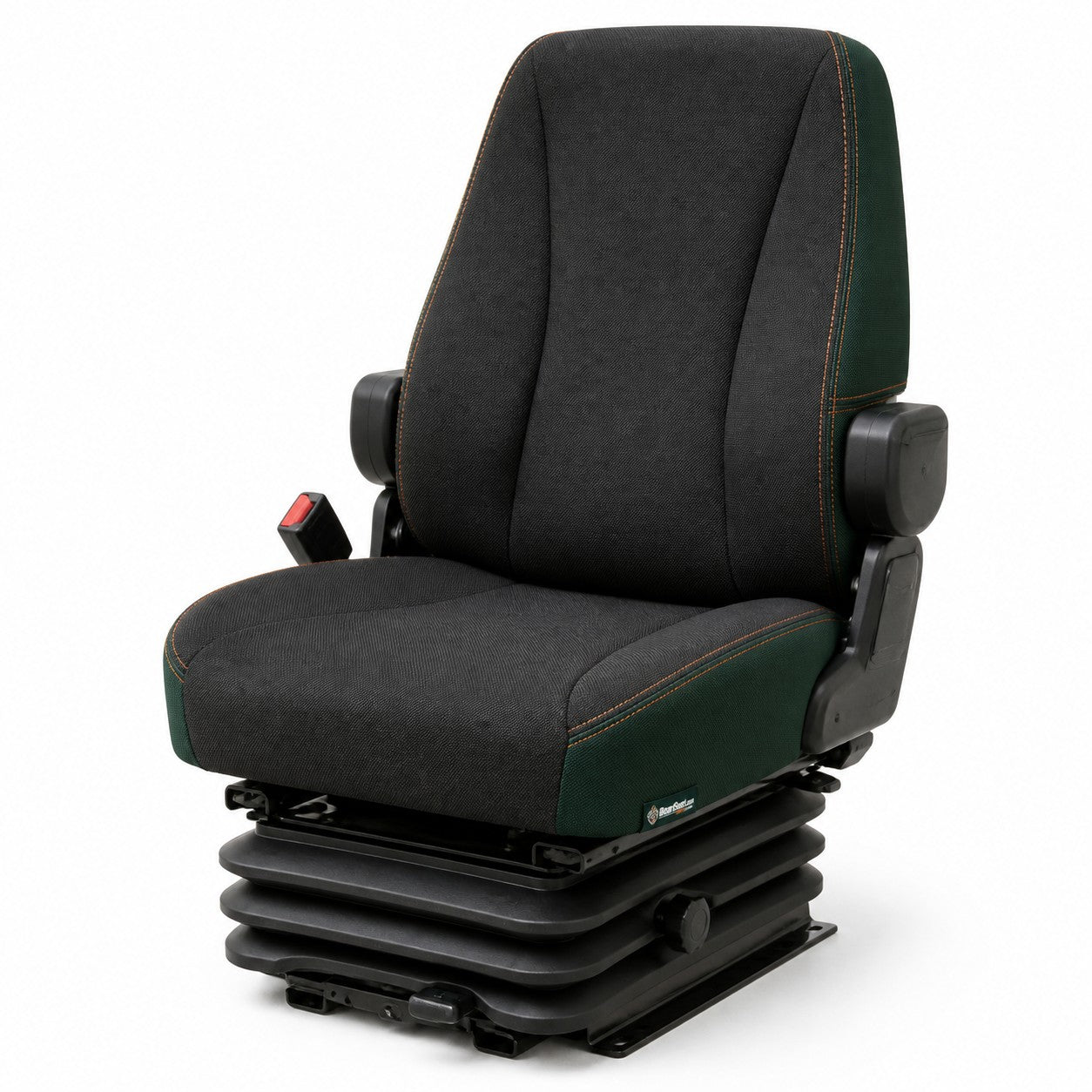 Bear Shield seat cover concept on a representative ag turf seat, studio view (AI-generated depiction)