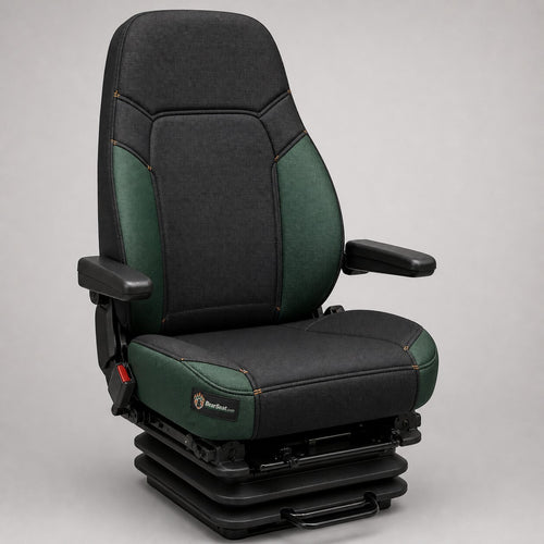 Bear Armor seat cover concept on a representative excavator seat, studio view (AI-generated depiction)
