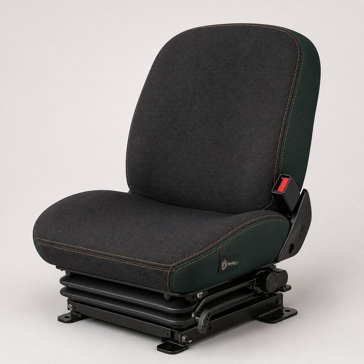 Bear Shield seat cover concept on a representative forklift seat, studio view (AI-generated depiction)