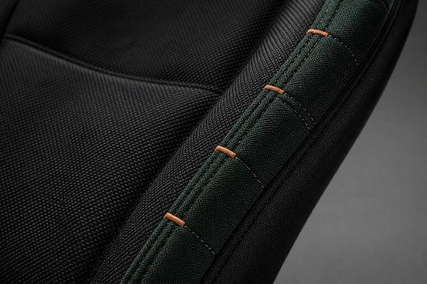 Bear Armor seat cover concept on a representative semi seat, construction detail (AI-generated depiction)
