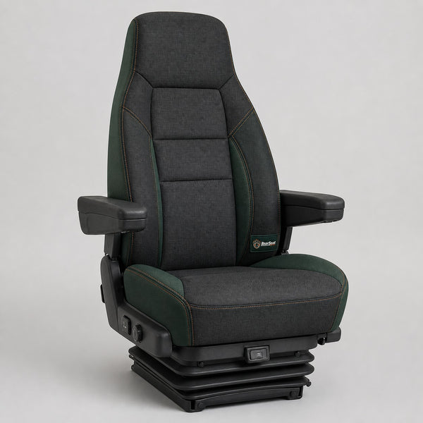 Bear Shield seat cover concept on a representative semi seat, studio view (AI-generated depiction)