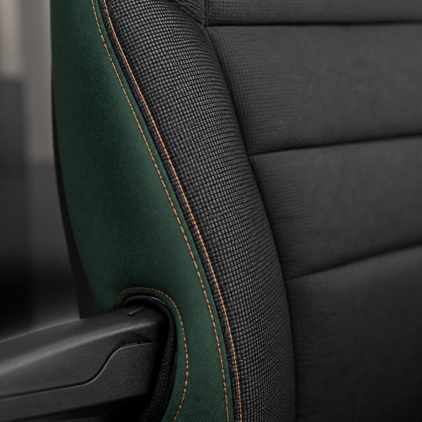 Bear Shield seat cover concept on a representative semi seat, construction detail (AI-generated depiction)
