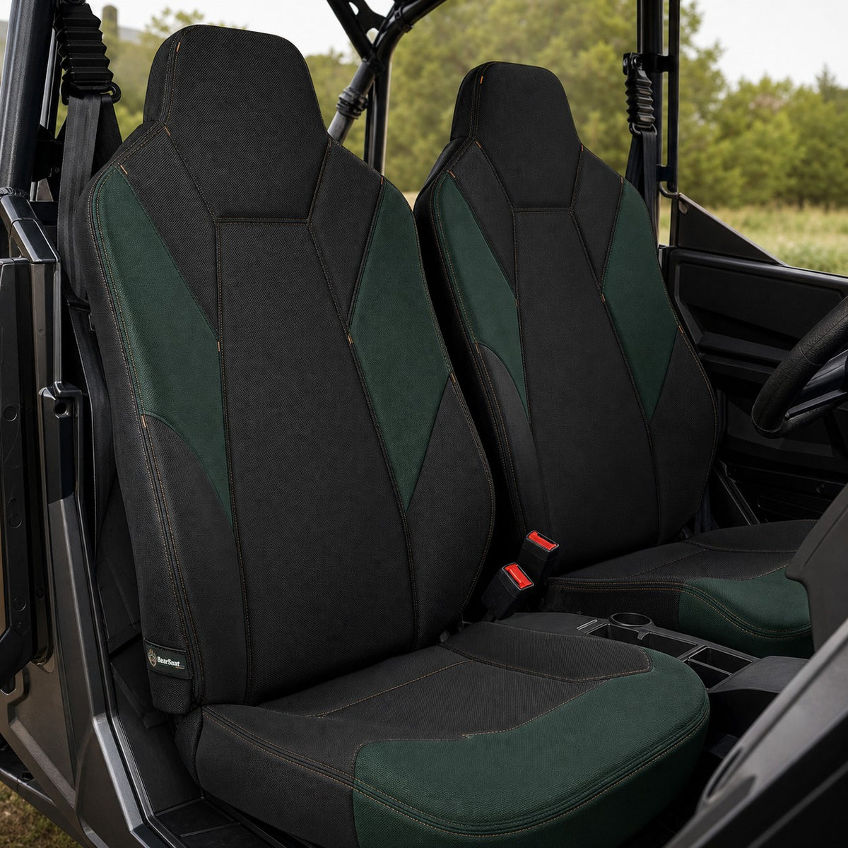 Bear Armor seat cover concept on a representative side by side seat, installed in cab (AI-generated depiction)