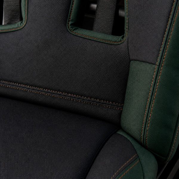 Bear Shield seat cover concept on a representative side by side seat, construction detail (AI-generated depiction)