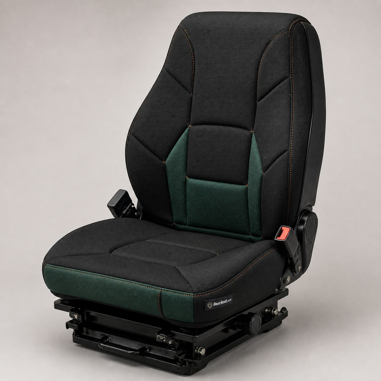 Bear Armor seat cover concept on a representative skid steer seat, studio view (AI-generated depiction)