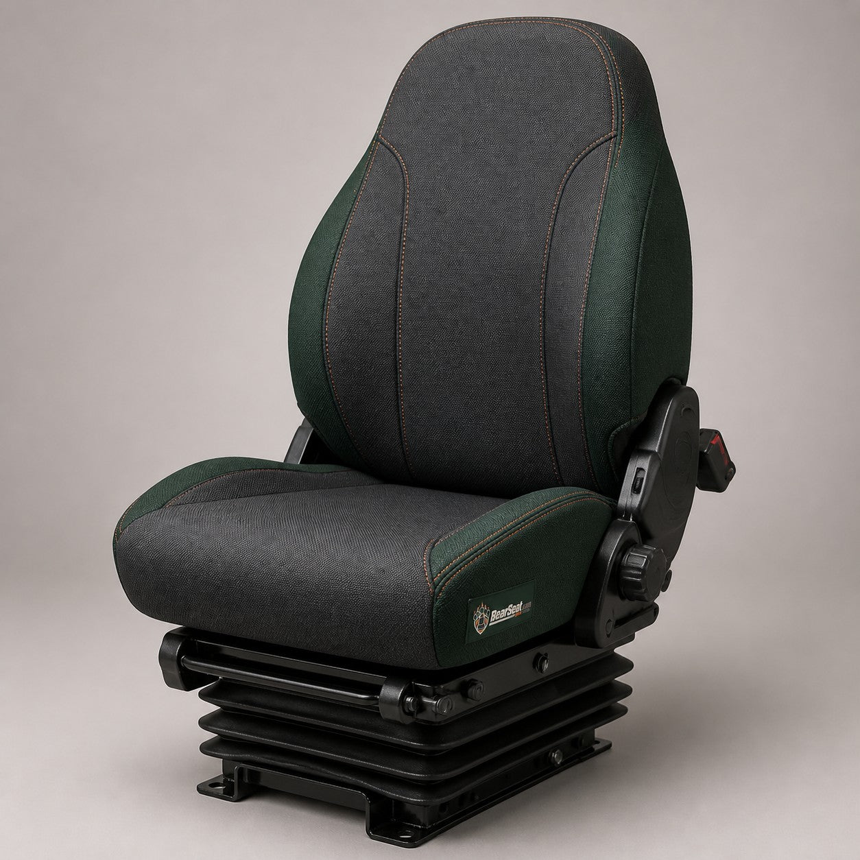 Bear Shield seat cover concept on a representative skid steer seat, studio view (AI-generated depiction)